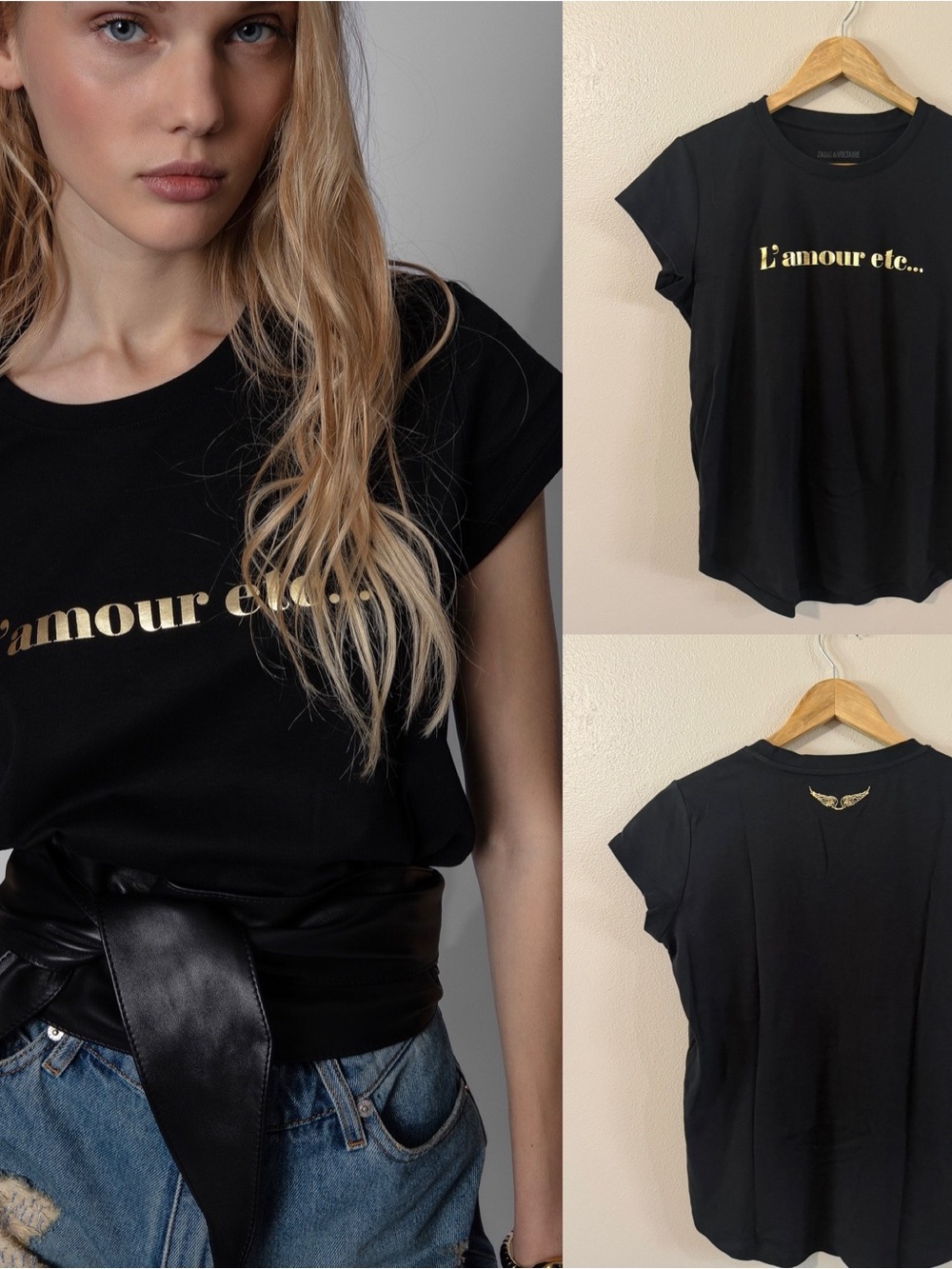 Zadig & Voltaire | T-Shirt Woop L’amour, size Large, Black/Gold
